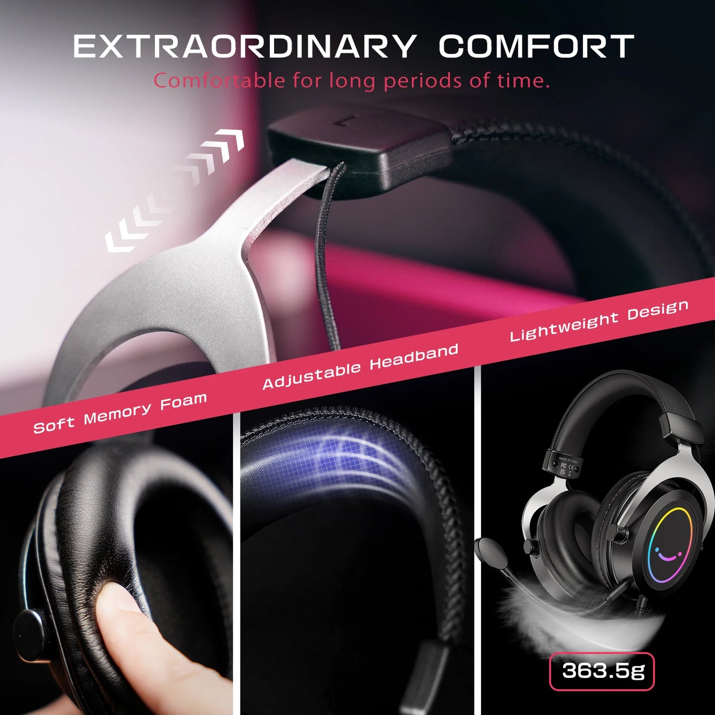 Headset Gamer FIFINE com Som Estéreo/Microfone Destacável/RGB/Controle na Linha, Fone Over-Ear para PC PS4 PS5 Xbox - AMPLIGAME H3