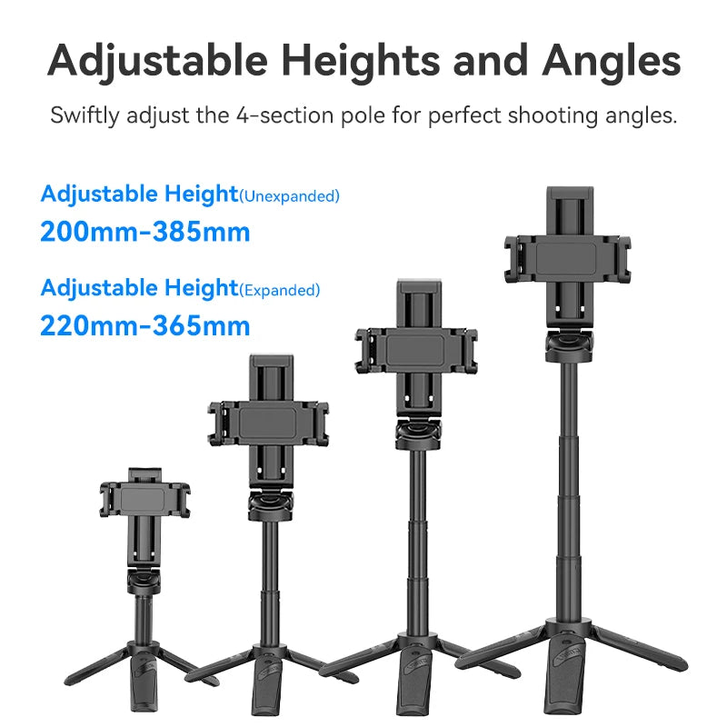 Tripé Ulanzi JJ02 com Controle Remoto 3 em 1 Versátil, Bastão de Selfie e Suporte para Celular, Filmagem Vertical e Horizontal com Suportes de Sapata Fria