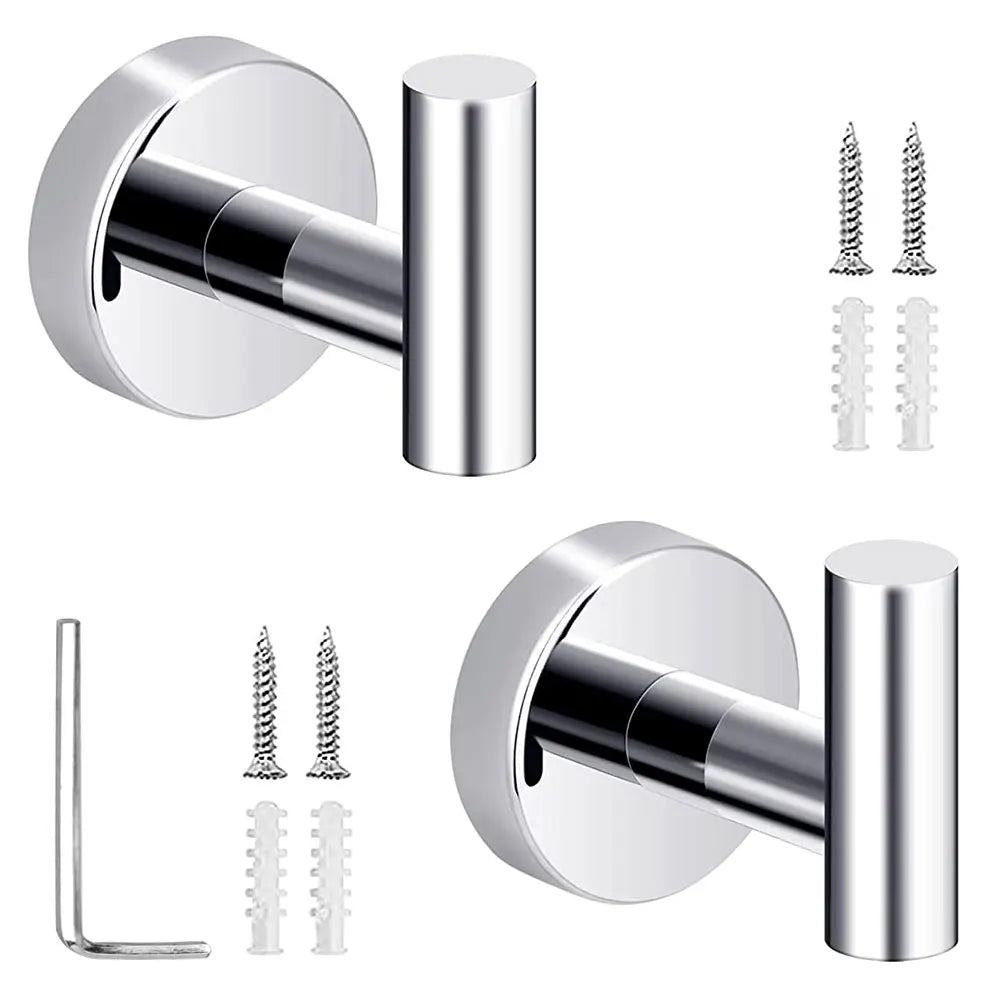 Kit com 2 Ganchos de Parede em Aço Inoxidável | Suporte para Toalhas, Roupas, Chaves e Acessórios