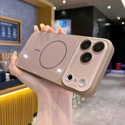 Magnetic Glass Back Panel Protective Phone Case with Candy Colors, HD Lens Film, Shockproof Anti-Fall Cover, Fits Ios Iphone 17-14 Pro Max Series - Summerwins Cellphone Casing Accessories